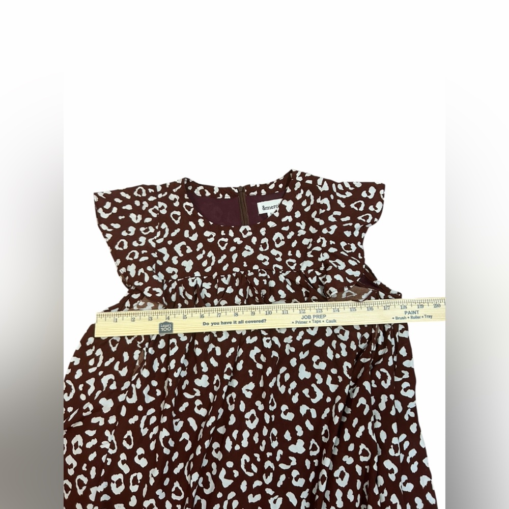&merci Brown & White Leopard Ruffle Short Sleeve Swing Dress Women’s Sz Small - Picture 10 of 13